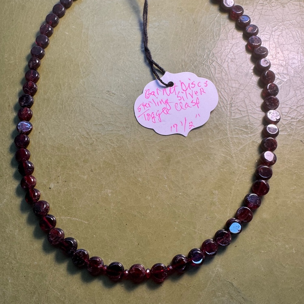 Garnet Beaded Necklace with Sterling Silver Clasp. Boutique